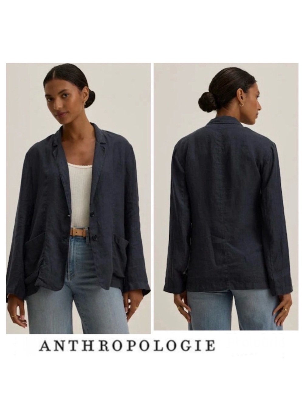 ANTHROPOLOGIE Velvet by Graham & Spencer Iman Gray Woven Linen Blazer Sz M NWT